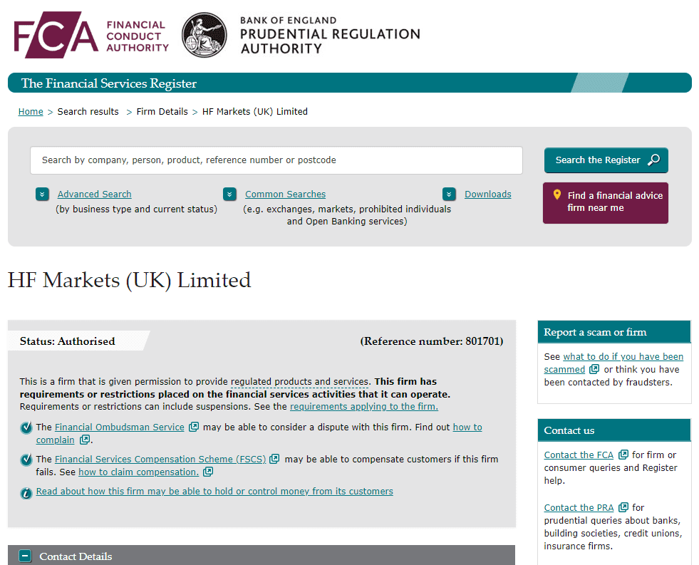 Regolamento FCA di HF Markets